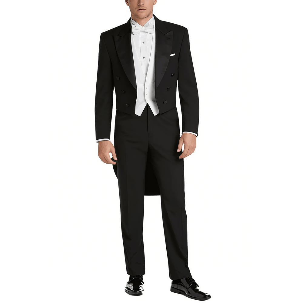 Men Formal Wear Pants - メンズサテンピークラペルスーツセット3ピースエレガントダブルブレストフォーマルウェディングパーティープロムテイルコート（ブレザー+ベスト+パンツ）