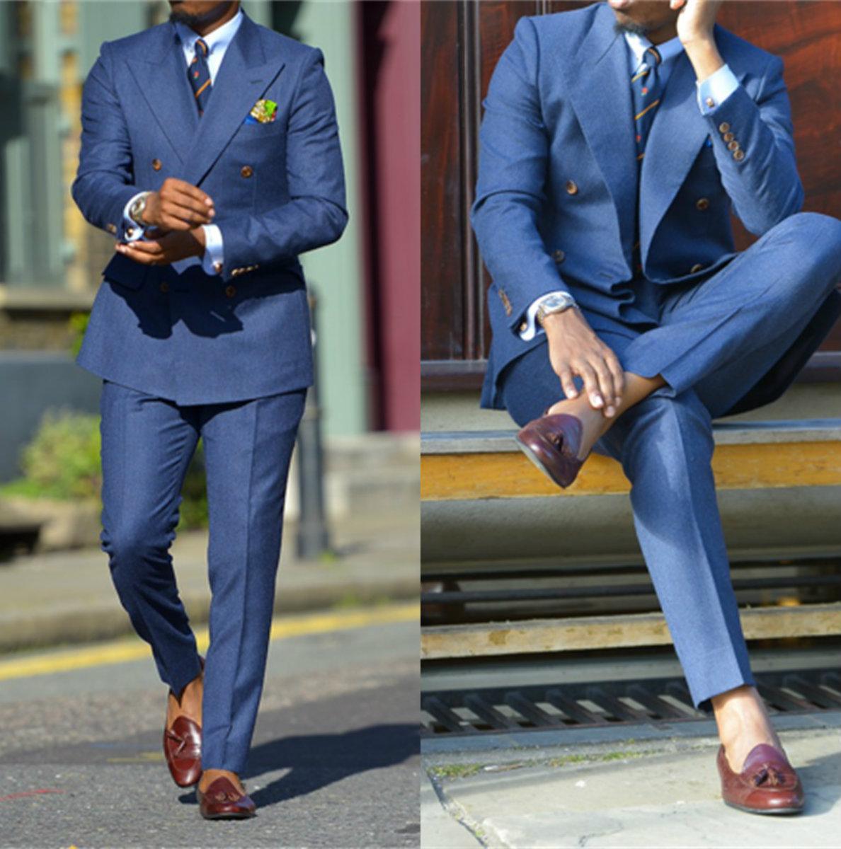 Men Formal Wear Pants - ダークブルーのフォーマルメンズスーツ,2ピース,結び目付きラペル,結婚式の衣類,スーツ,メンズスーツジャケット