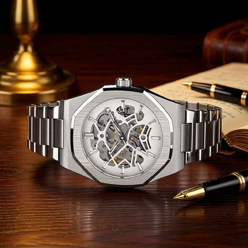 Men'S Formal Wear Watches - FORSINING スケルトン機械式腕時計 メンズ オクタゴン 自動巻き ステンレススチールバンド