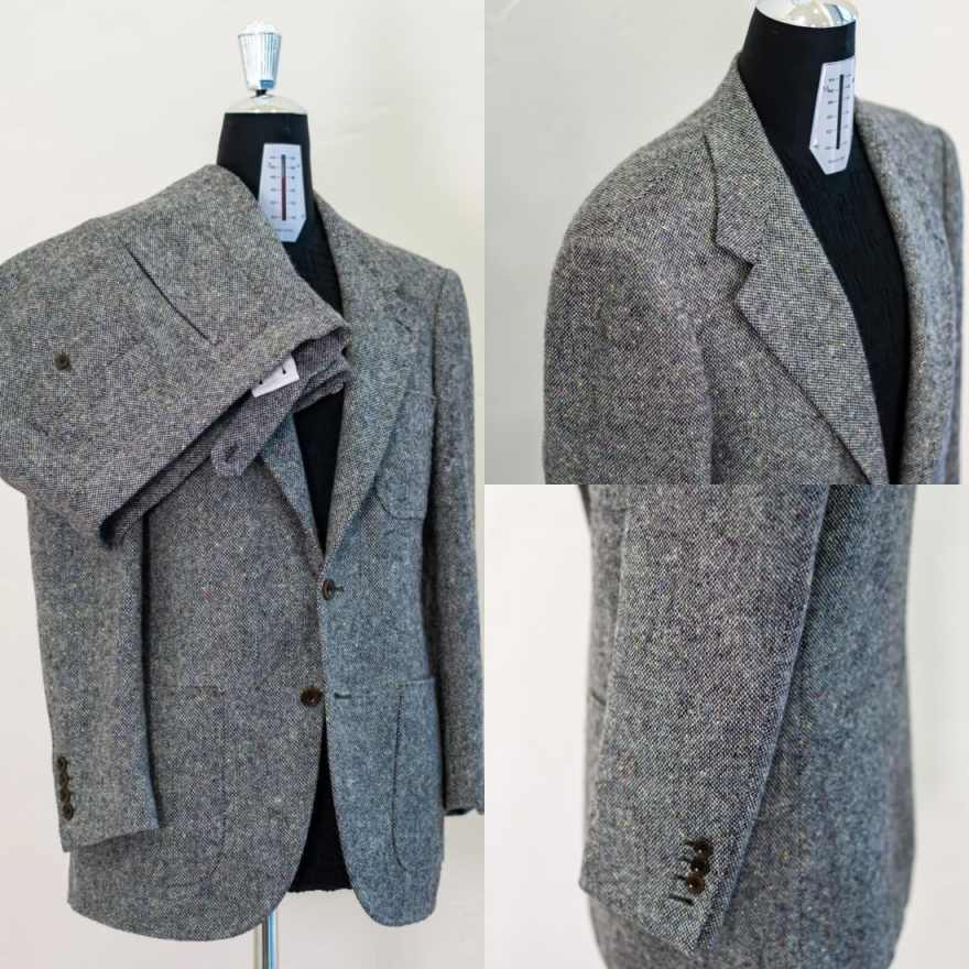 Men'S Formal Wear For Reception - ヴィンテージツイードメンズ2ピーススーツ 長袖ブレザー ストレートパンツセット デートナイト フォーマルレセプション セレモニー