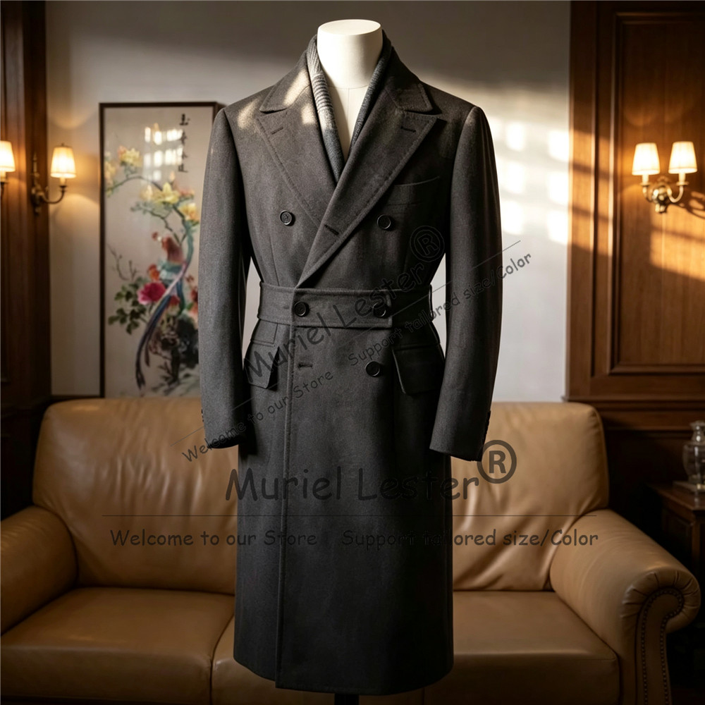 Men'S Formal Dinner Wear - ヴィンテージ風メンズコート、ロング丈、カスタムメイド、ビジネスシーンにも使えるオーバーコート、ツイードウール混紡、新郎衣装、ディナーパーティー用、1着。