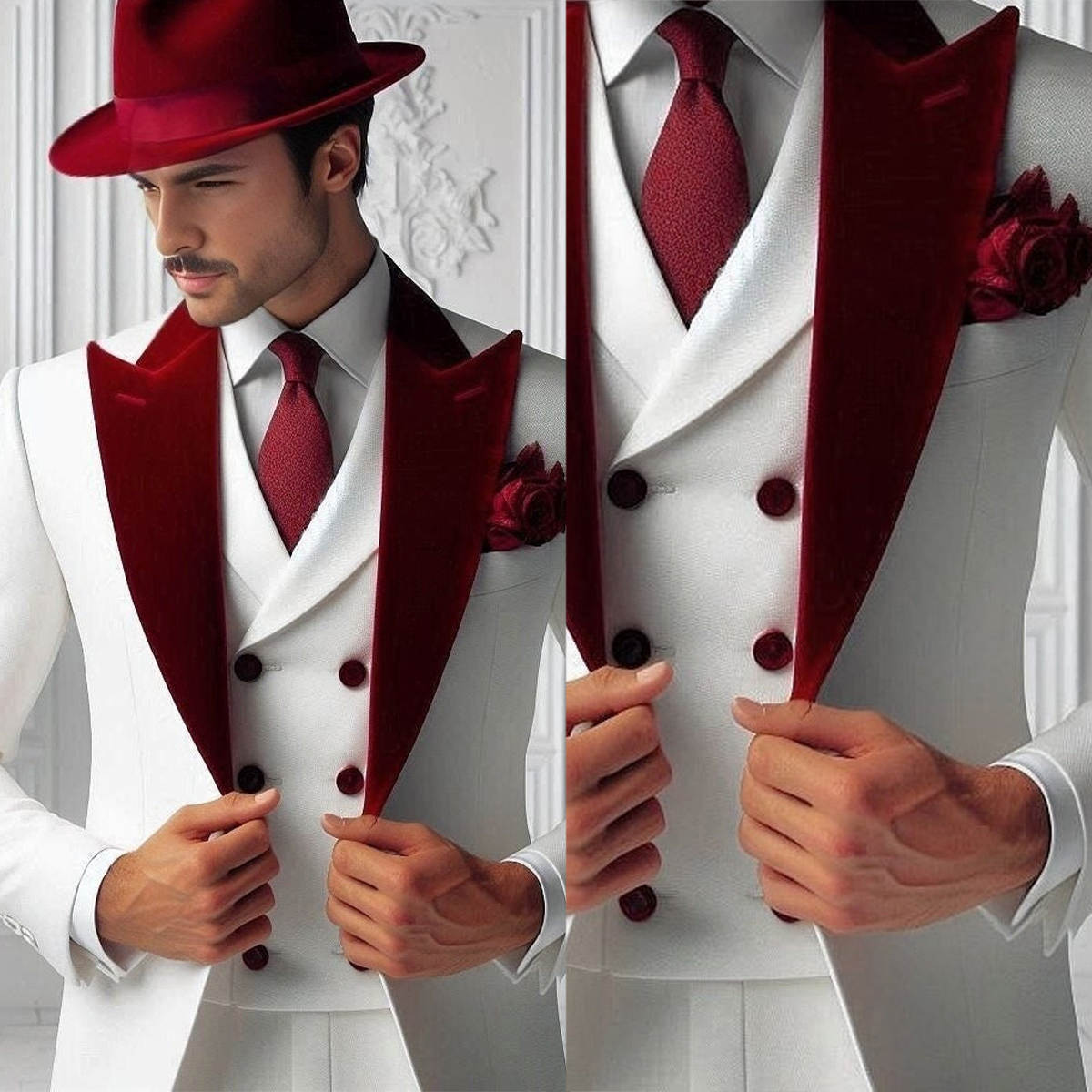 Men'S Formal Wear For Graduation - フォーマルメンズタキシード ベルベット3ピース ジャケット ベスト パンツ ウェディングスーツ