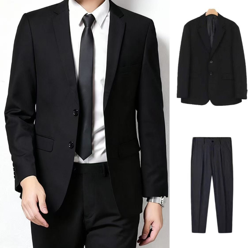 Men'S Formal Wear For Graduation - メンズ 韓国風 カジュアルスーツセット。高校卒業式の司会者向け、フォーマルな装いに最適。トレンド感のあるブレザーとパンツの組み合わせ。