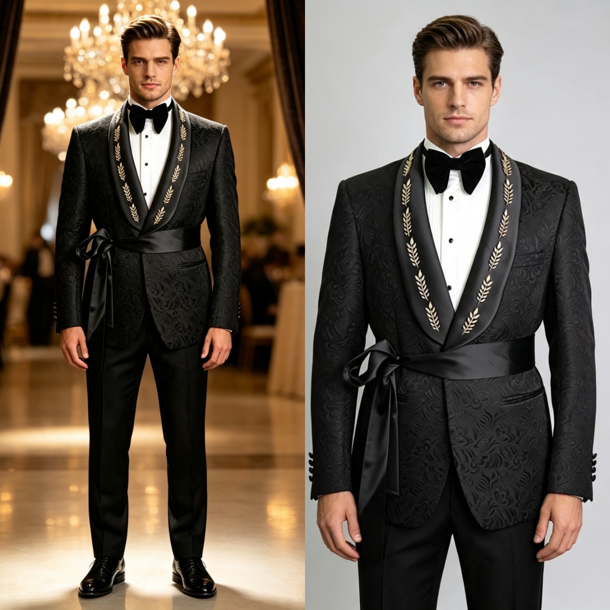 Men'S Formal Wear For Graduation - フォーマルウェディングタキシード ジャカードサッシュ 2ピースセット ジャケットパンツ メンズスーツ ショールラペルブレザー
