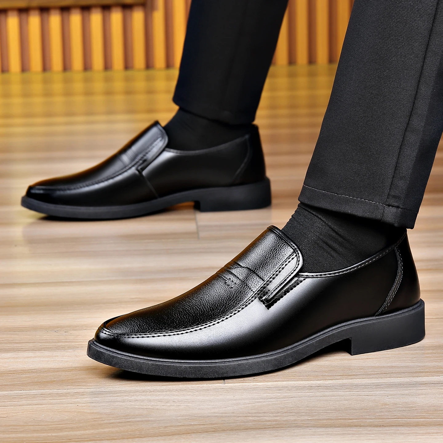 Men'S Formal Office Wear Shoes - メンズ スリッポン ビジネス レザーシューズ ブラック ラウンドトゥ