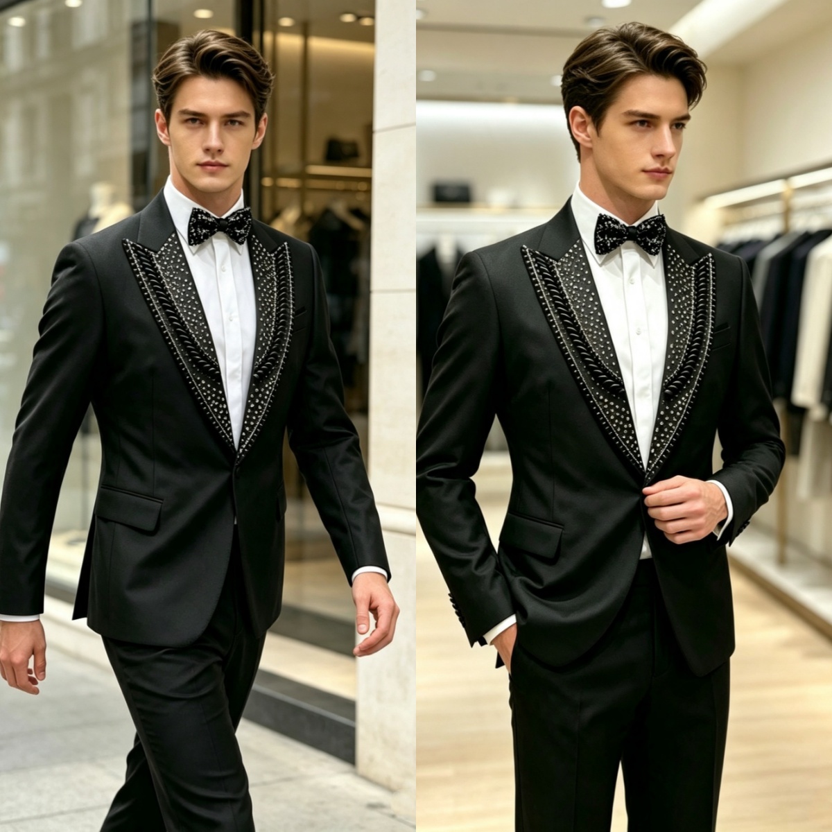 Men'S Formal Wear For Graduation - フォーマル結婚式のタキシードラインストーン 2 ピースセットジャケットパンツ男性スーツシングルブレストブレザー卒業宴会用カスタマイズ