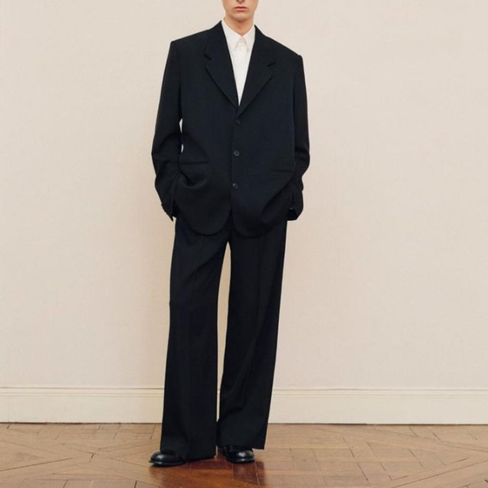 Men Formal Wear Pants - メンズ ブラック オーバーサイズ スーツセット シングルブレスト ファッション
