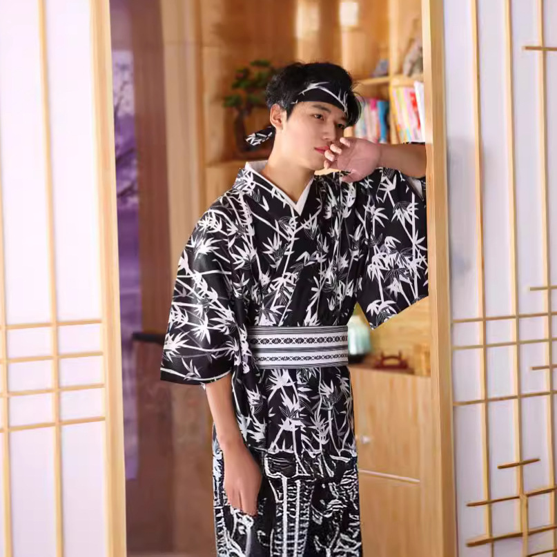 Men Formal Wear Photoshoot - メンズ和風竹模様着物 – しわになりにくい繊維生地、写真撮影、舞台、映画用フォーマルウェア