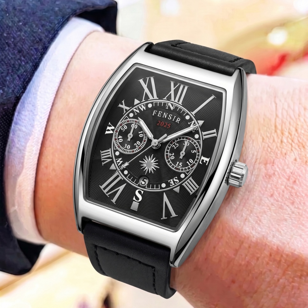 Men'S Formal Wear Watches - バレル型クォーツムーブメントを搭載した高級メンズウォッチ、ヴィンテージローマ数字文字盤、防水性と耐摩耗性のあるレザーストラップ、ビジネス、フォーマルウェア、カジュアルウェアに兼用、若い男性や学生向けの軽量高級メンズウォッチ、ホリデーギフトメンズクォーツウォッチ、人気のメンズ腕時計