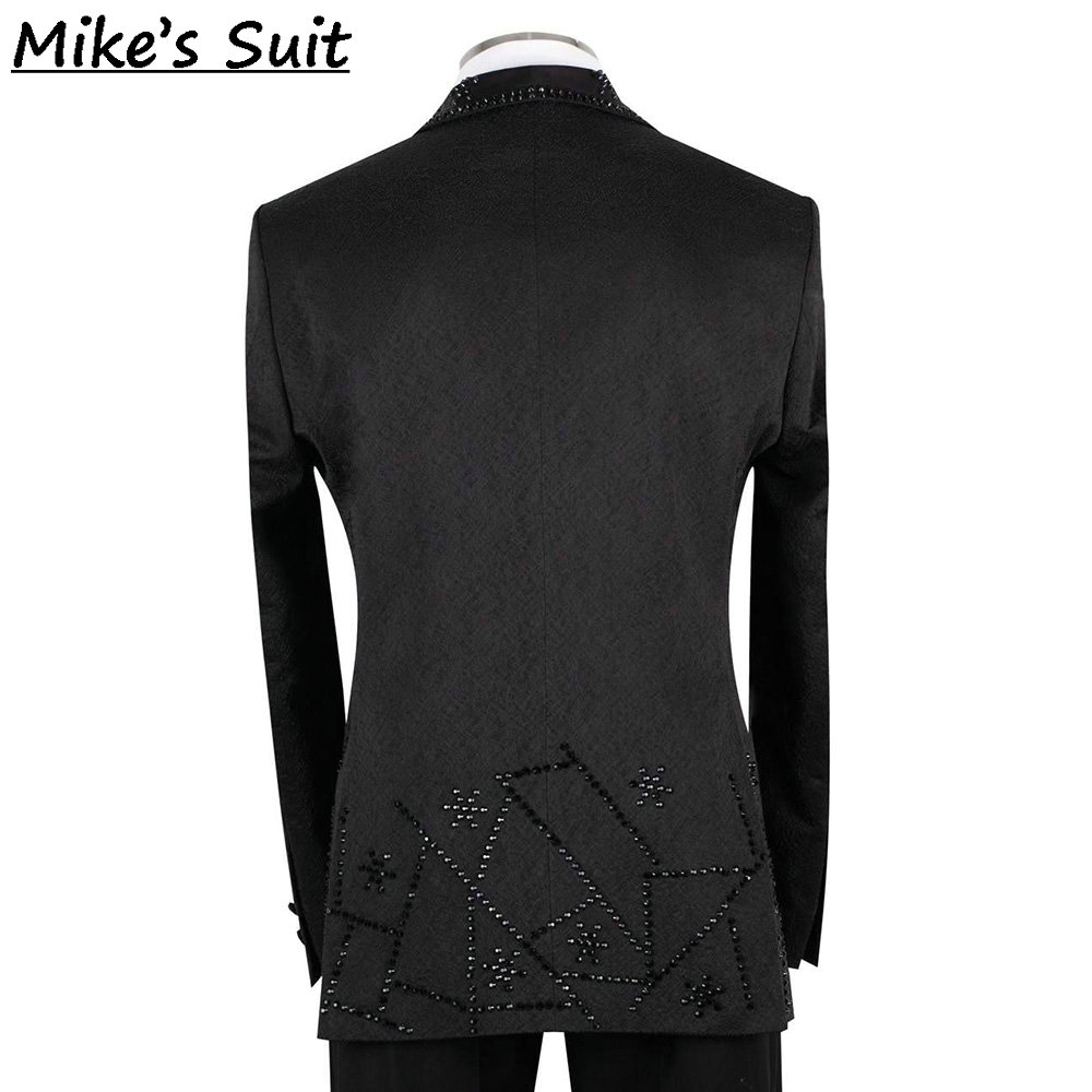 黒のジャカード織り宝石ビーズ刺繍入り2ピースメンズスーツセッ - Men'S Formal Dinner Wear のレビューと価格