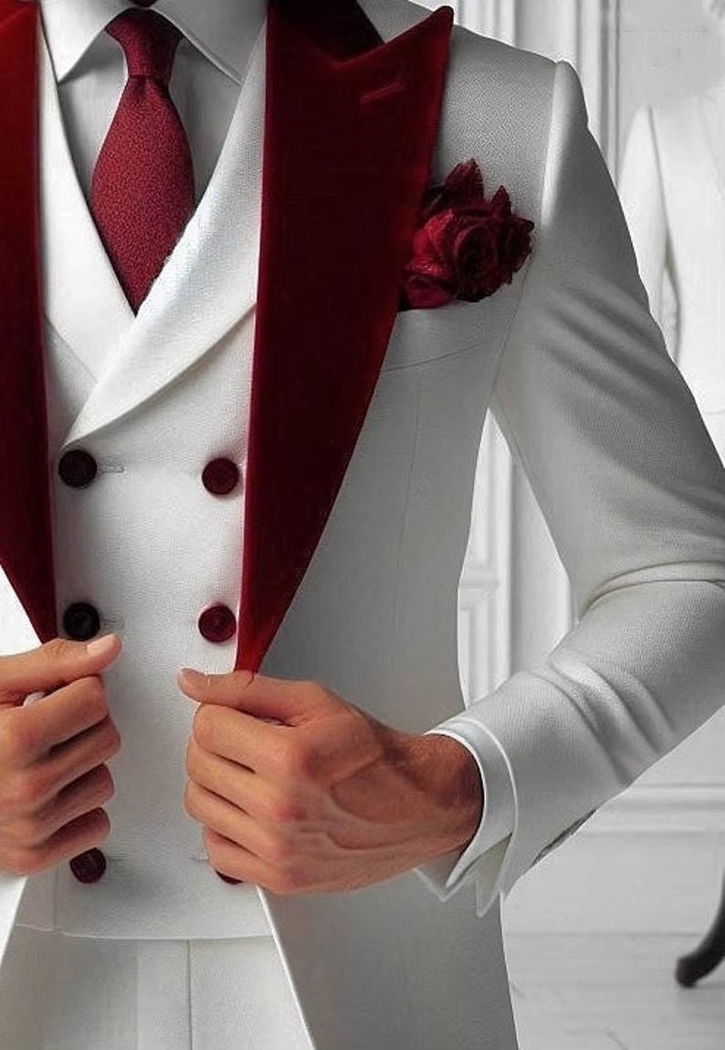 フォーマルマンタキシードベルベットカラージャケットベストパン - Men'S Formal Wear For Graduation のレビューと価格