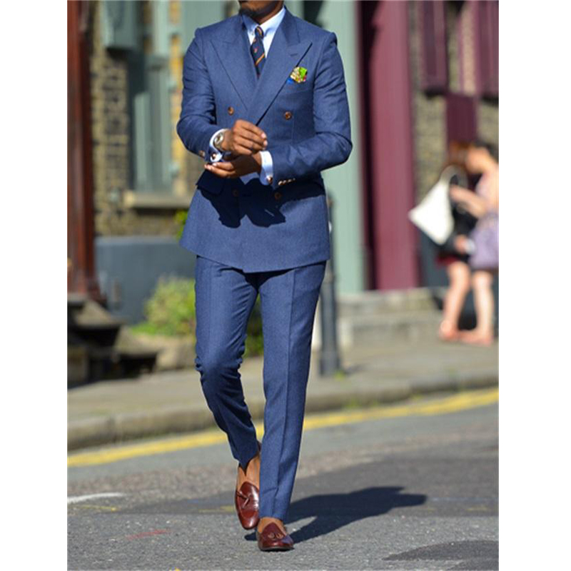 ダークブルーのフォーマルメンズスーツ,2ピース,結び目付きラ - Men Formal Wear Pants のレビューと価格