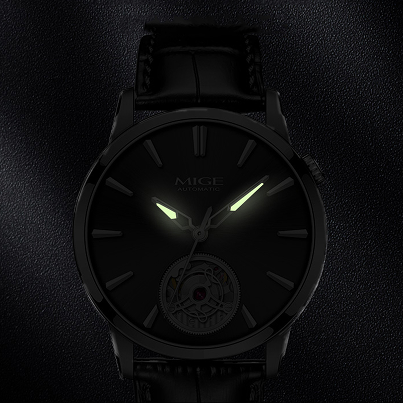 MIGE スリムメンズ中空自動巻き時計ブラック牛革バンドシン - Men'S Formal Wear Watches のレビューと価格