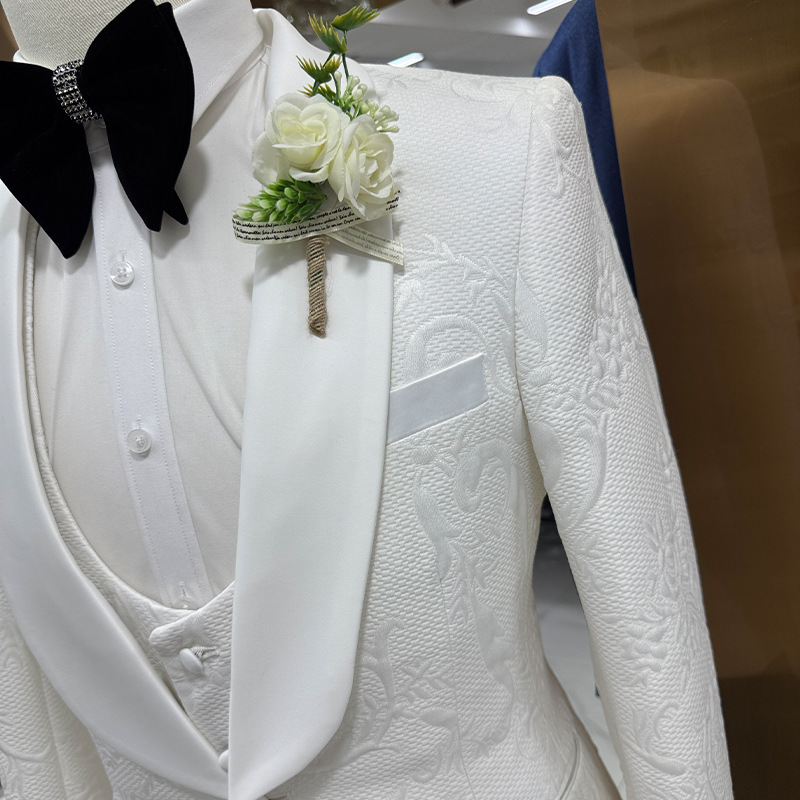 メンズウェディングスーツ ホワイト3ピースセット ジャカード - Men Formal Wear Pants のレビューと価格
