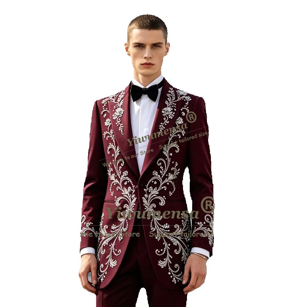 ラグジュアリークリスタルビーズ装飾メンズスーツ 2ピースセッ - Men'S Formal Dinner Wear のレビューと価格