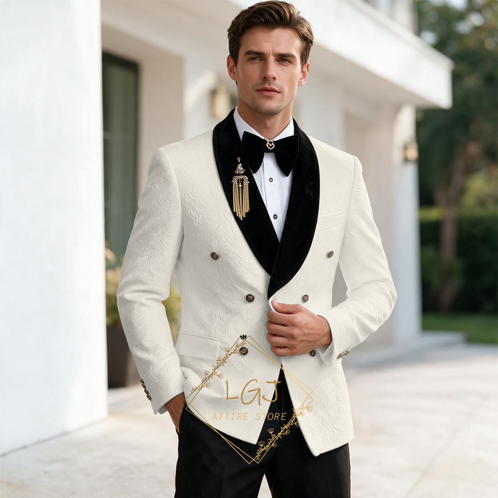 ラグジュアリーメンズ2ピースエンボスジャカードディナージャケ - Men'S Formal Dinner Wear のレビューと価格