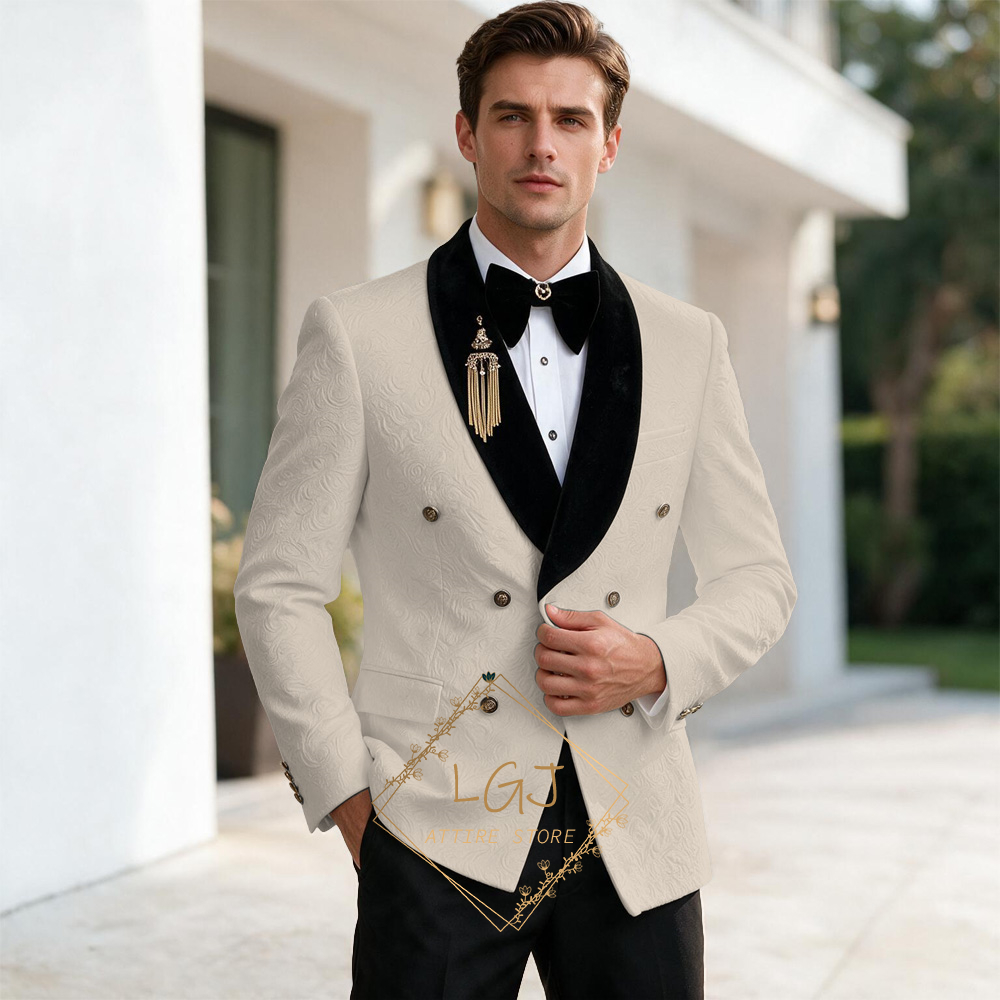 ラグジュアリーメンズ2ピースエンボスジャカードディナージャケ - Men'S Formal Dinner Wear のレビューと価格