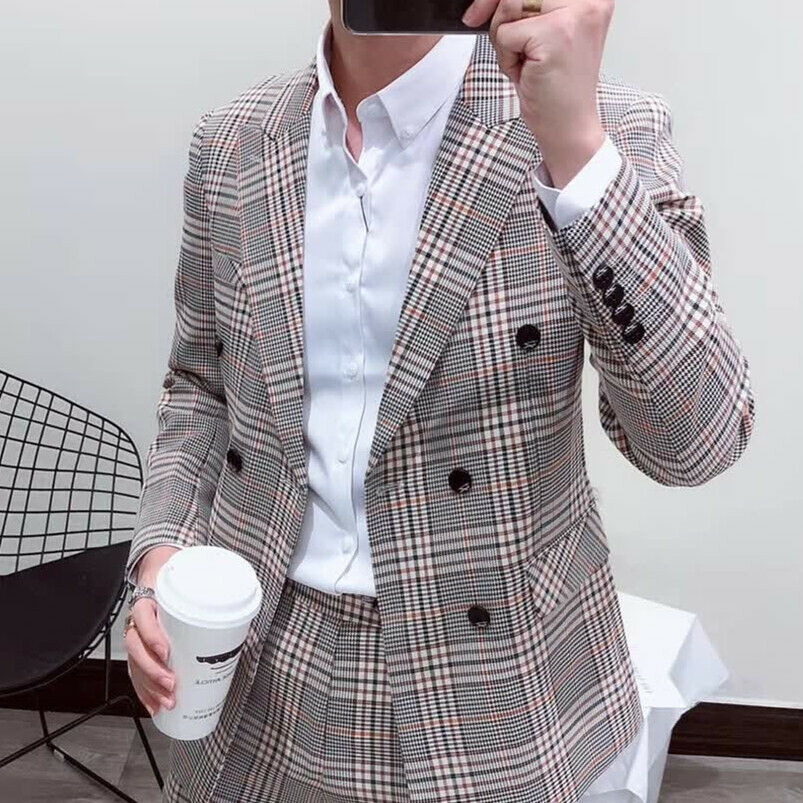 最新の新スタイル喫煙チェック柄メンズスーツダブルブレスト 2 - Latest Men Formal Wear のレビューと価格