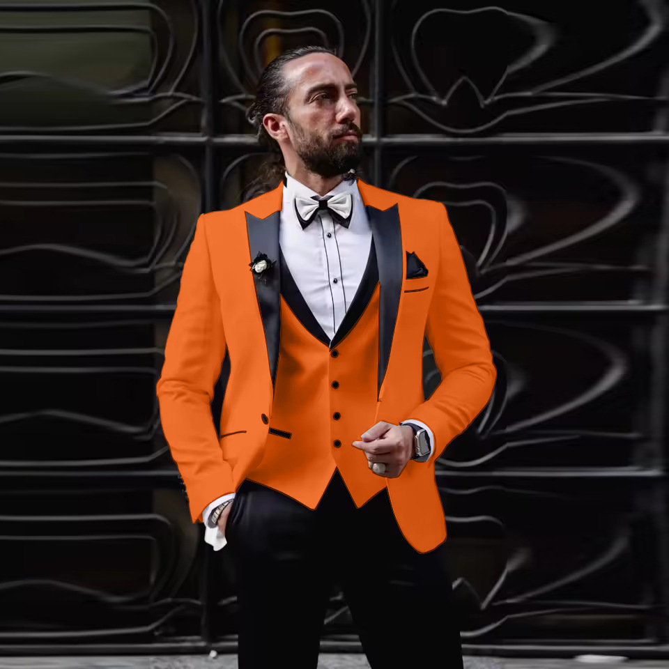 メンズスリムフィット3ピースタキシード、ワンボタンピークドラ - Men'S Formal Dinner Wear のレビューと価格
