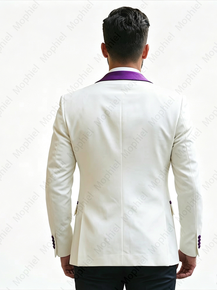 白いメンズスーツ3点セット、スリムフィット、ピークドラペル、 - Men Formal Wear Pants のレビューと価格
