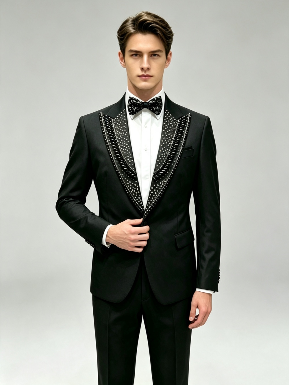 フォーマル結婚式のタキシードラインストーン 2 ピースセット - Men'S Formal Wear For Graduation のレビューと価格