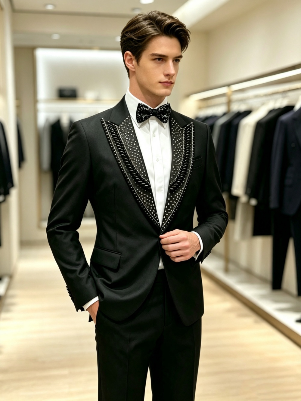 フォーマル結婚式のタキシードラインストーン 2 ピースセット - Men'S Formal Wear For Graduation のレビューと価格