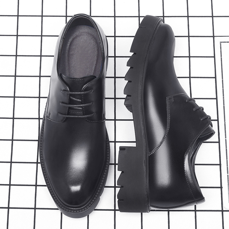 メンズブラックレザーレースアップドレスシューズ、厚底プラット - Men'S Formal Office Wear Shoes のレビューと価格