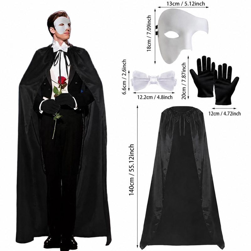ハロウィン仮装 ファントムオペラコスチューム ケープ ハーフ - Formal Wear Gloves Men のレビューと価格